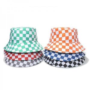 China Vintage Fisherman Hat Checkerboard Lattice Basin Hat For Women wholesale