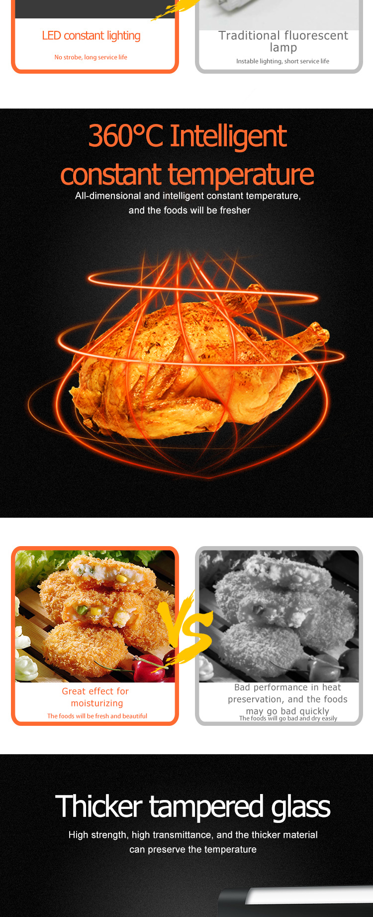Warmer and Heater Function Electric Display Showcase for Commercial Kitchen Hot Food