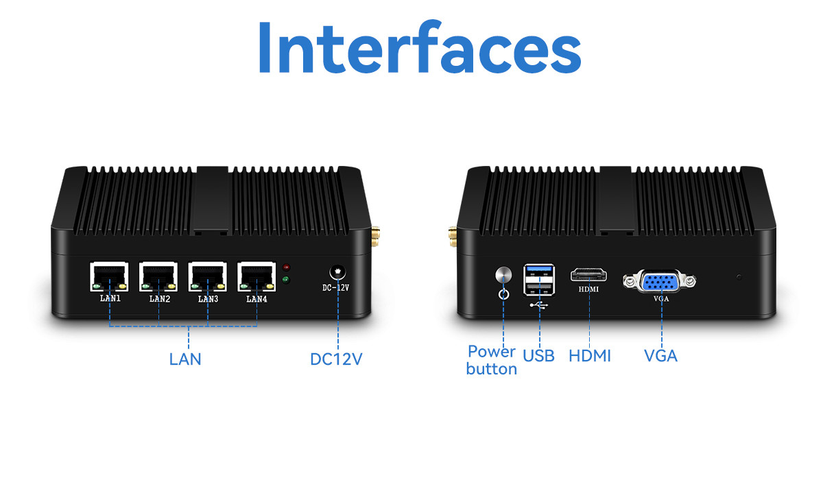 4 LAN DDR3L Firewall Router Fanless Mini PC Intel Celeron Series J1900