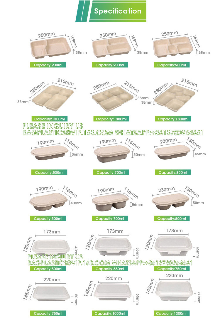 Costom Printed Paper Pulp Takeaway Sauces Packing Tableware Multi-Compartment Bagasse Pulp Biodegradable Lunch Boxes