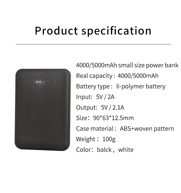 5000mAH Mini Portable Power Bank with Dual USB Port and Woven Parttern