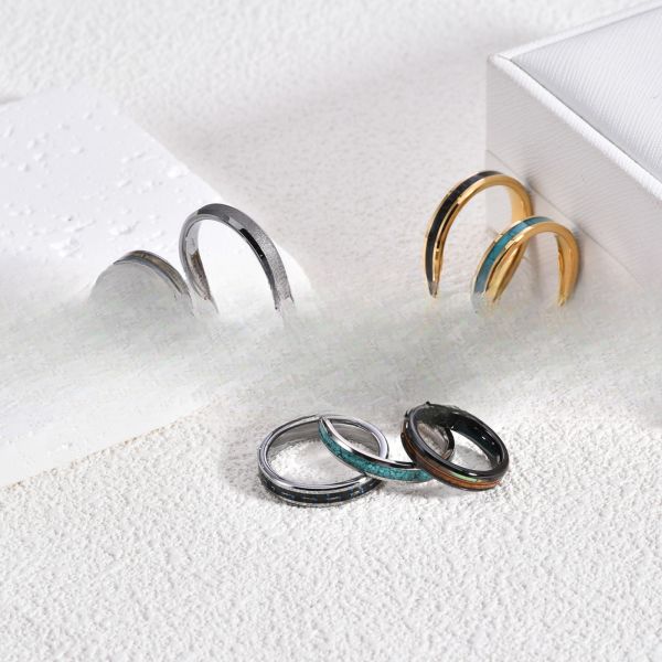 Trendy Design Womens Wedding Band Gold Black Flat Dome Tungsten Carbide Ring With Opal Antler Carbon Fiber Turquoise Wood