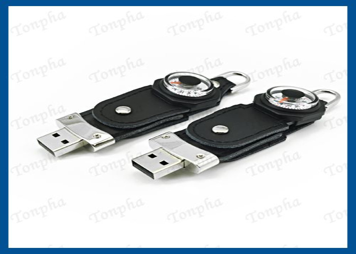 Customized Logo Leather USB Flash Drive Full Capacity With Compass Function