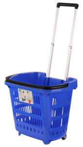 China HDPE Hand Plastic Rolling Shopping Basket With Wheels For Supmermarket 25KG Capacity wholesale