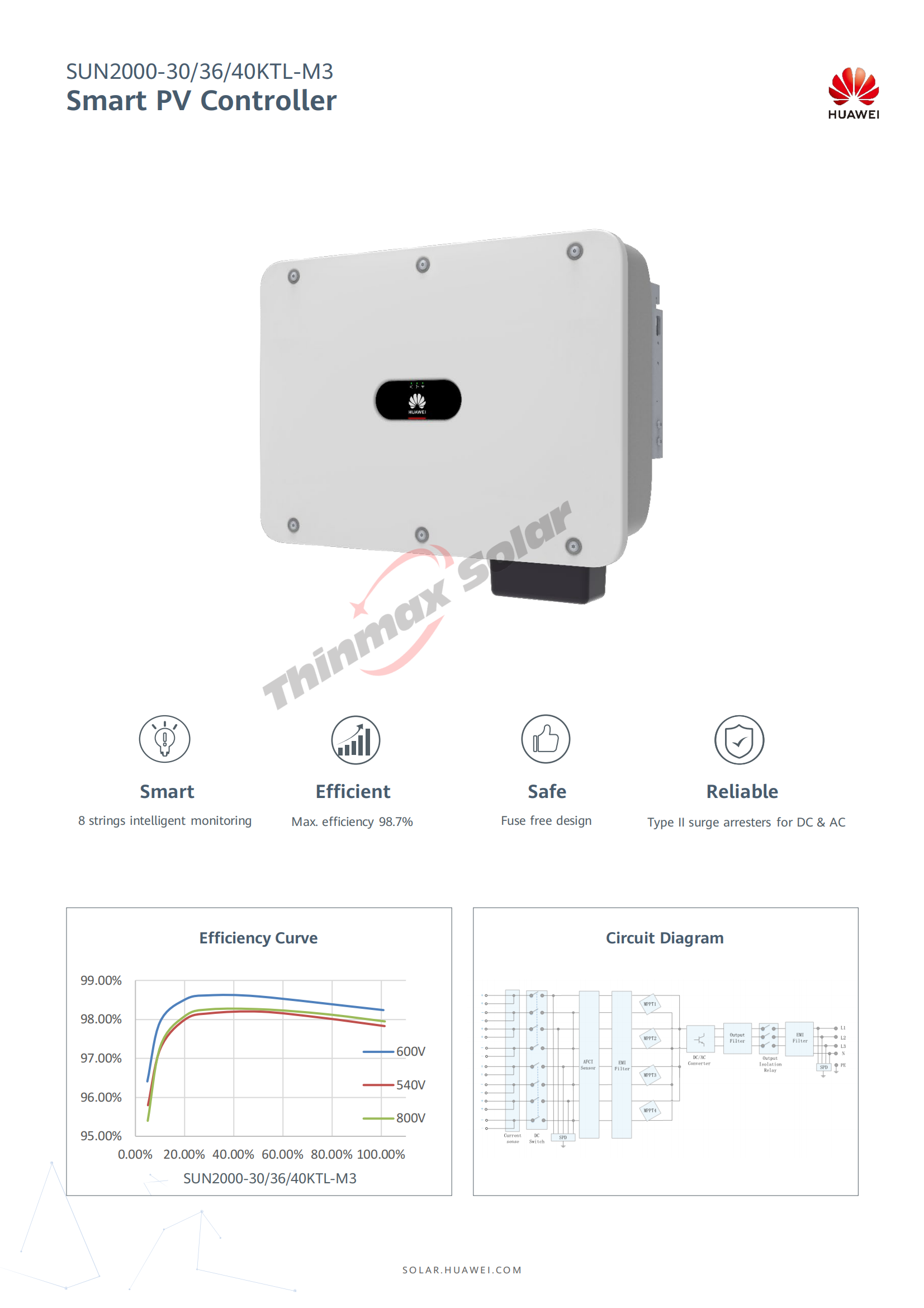 Huawei on grid three phase inverter SUN2000-30KTL-M3 30KW 36KW 40KW Three phase HUAWEI inverter