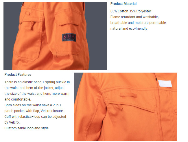 65% Cotton 35% Polyester Safety Work Uniforms NZS Lightweight Fire Retardant Coveralls