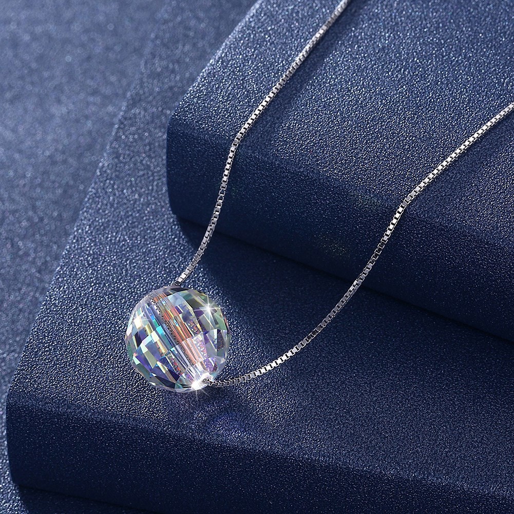 3.5g 17in Sterling Silver Jewelry Necklaces 8mm Ball Aurora Crystal Diamond Necklace