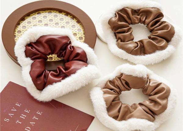 Korea retro winter PU leather large scrunchies hair accessories hair wool cloth