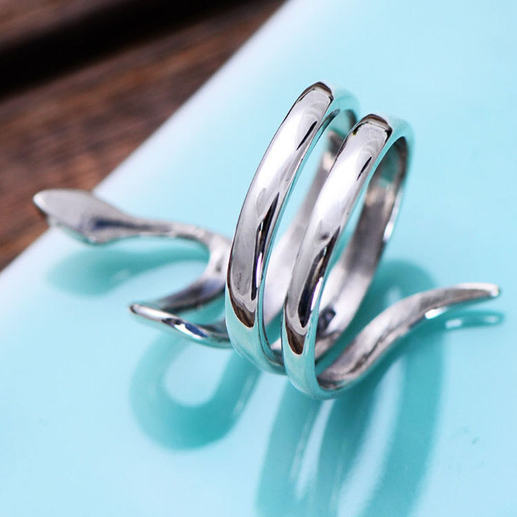 Sterling Silver Snake Wrap Ring Plain Polished Wide Women Jewelry(058262)