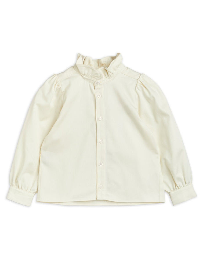 Little Girls Cotton Woven Ruffle Neck Blouse Long Sleeve Button Up For Summer Autumn