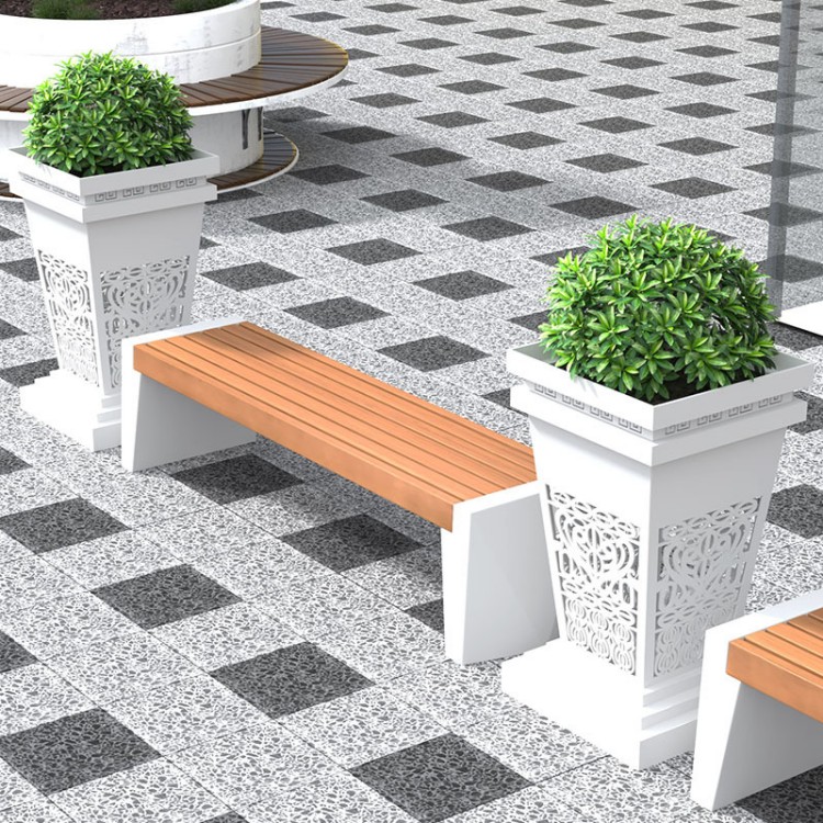 Extra large planter pots and outdoor urban bench with flower pot