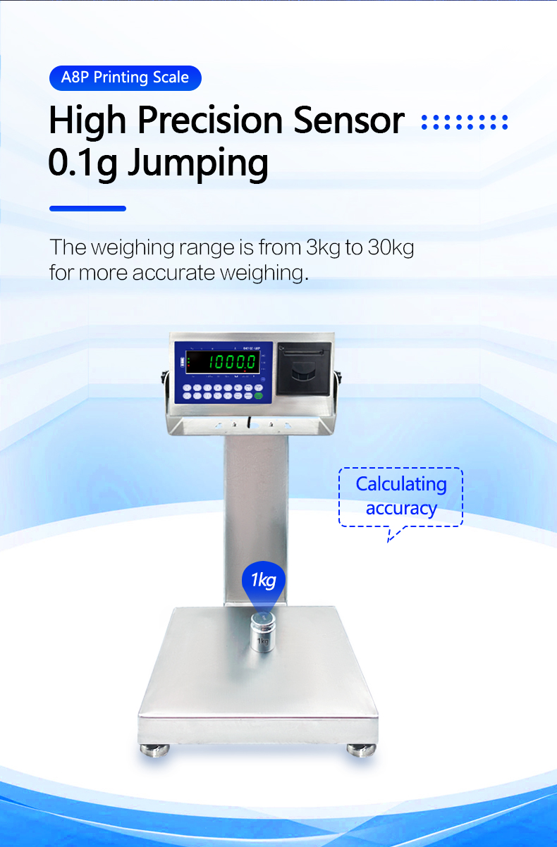 30kg Maximum Range LED Display Stainless Steel Waterproof Printing Platform Industry Scale