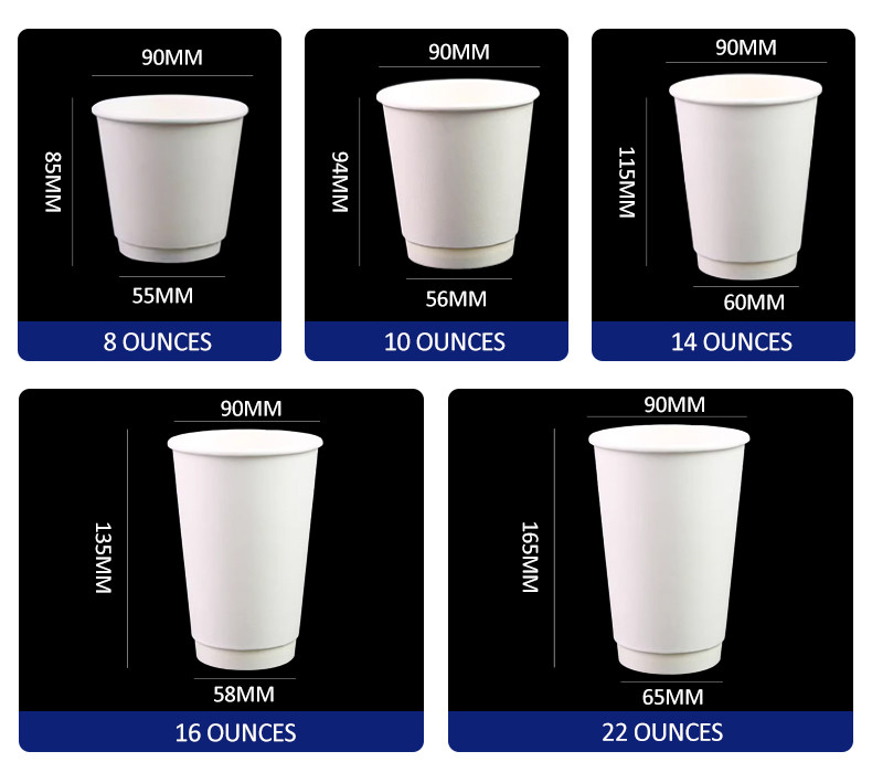 Recyclable kraft paper cups with logo print double wall thick coffee cups with lid