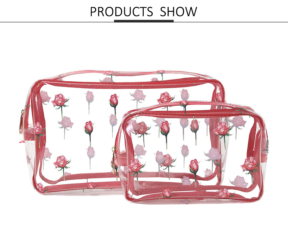Zippered Rose Pattern Transparent PVC Toiletry Bag For Travel