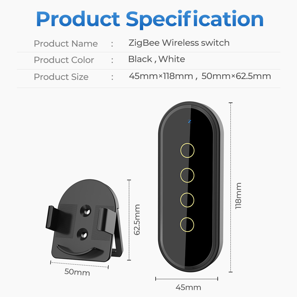 Tuya ZigBee 4 Gang Smart Scene Switch 12 Custom Scenes, Touch Control, Remote Operation, Smart Life App Compatible