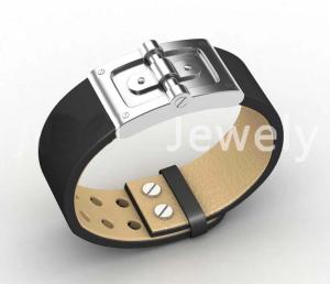 China Top Quality Europe Fashion Stainless Steel Genuine Leather Silicone Bangle Bracelet ADB253 wholesale