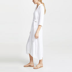 Fashion Ladies Short Sleeve Crepe Viscose V Neck Shirt Cover up MIDI Dress for Women