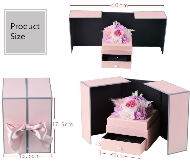 Colorful Perfect Valentines Day Gifts Preserved Everlasting Real Rose Flower Preserved Roses in Gift Box with Drawer
