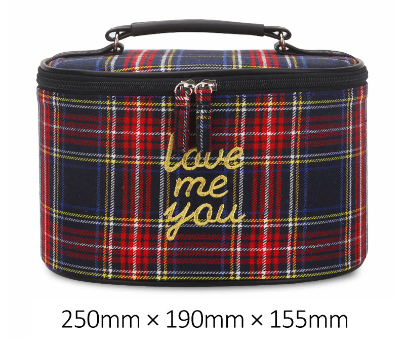 Zipper Closure Grid Cylinder Travel Toiletry Bag