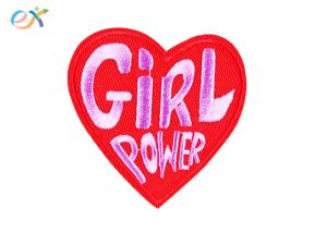 China Girl Power Heart Shape Embroidery Designs Patches / Iron On Clothing Patches wholesale