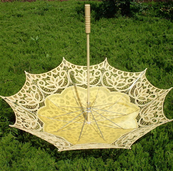 Vintage Lace Wedding Parasol Umbrella 48cm White black and beige colors