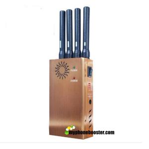 China DC12V 4 Antennas Golden 2w Cellular Jammer Blocker GPS Wifi 4G 3G GSM Signal Jammer Blocker With Fan/DIP/Leather Case wholesale