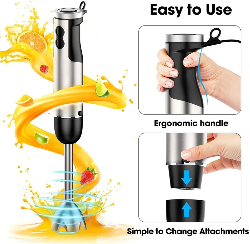 12-Speed Multi-Function Handheld Stick Blender With Stainless Steel Blades