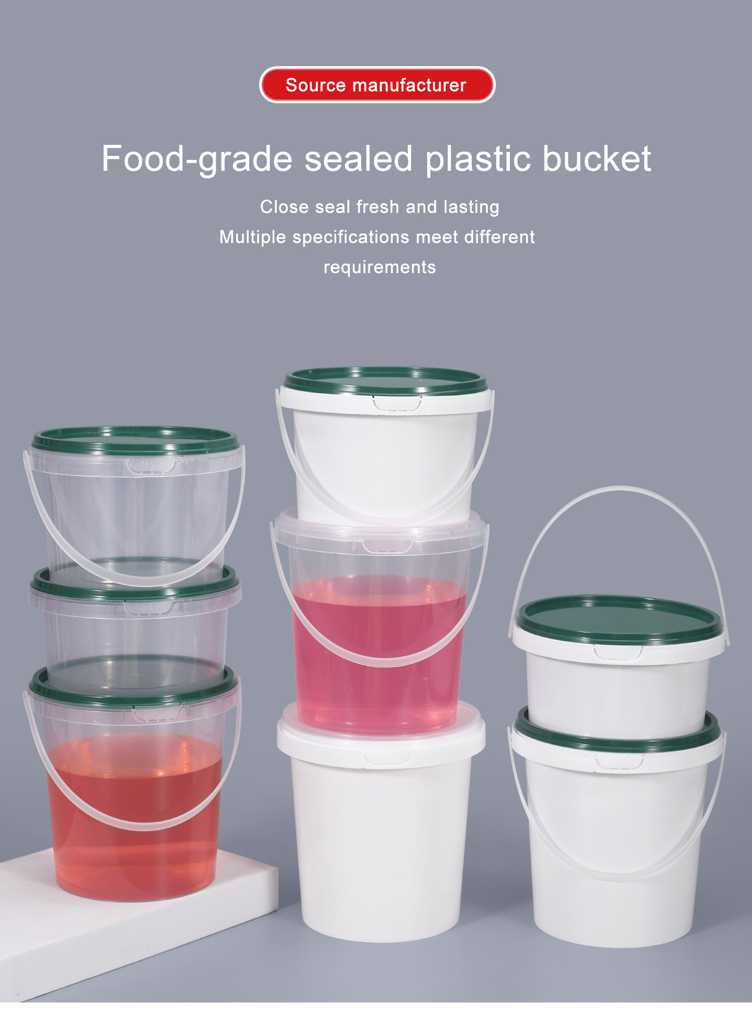 500ml PP Clear White Food Take Out Package Ice Cream Cookies Small Plastic Bucket With Handle Lid