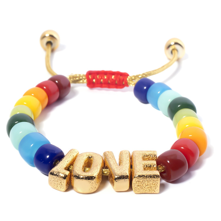 OEM gold Nylon Friendship Letter Bead Bracelet With adjustable braid clasp
