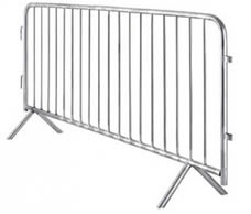 A piece of crowd control barrier with fixed feet.