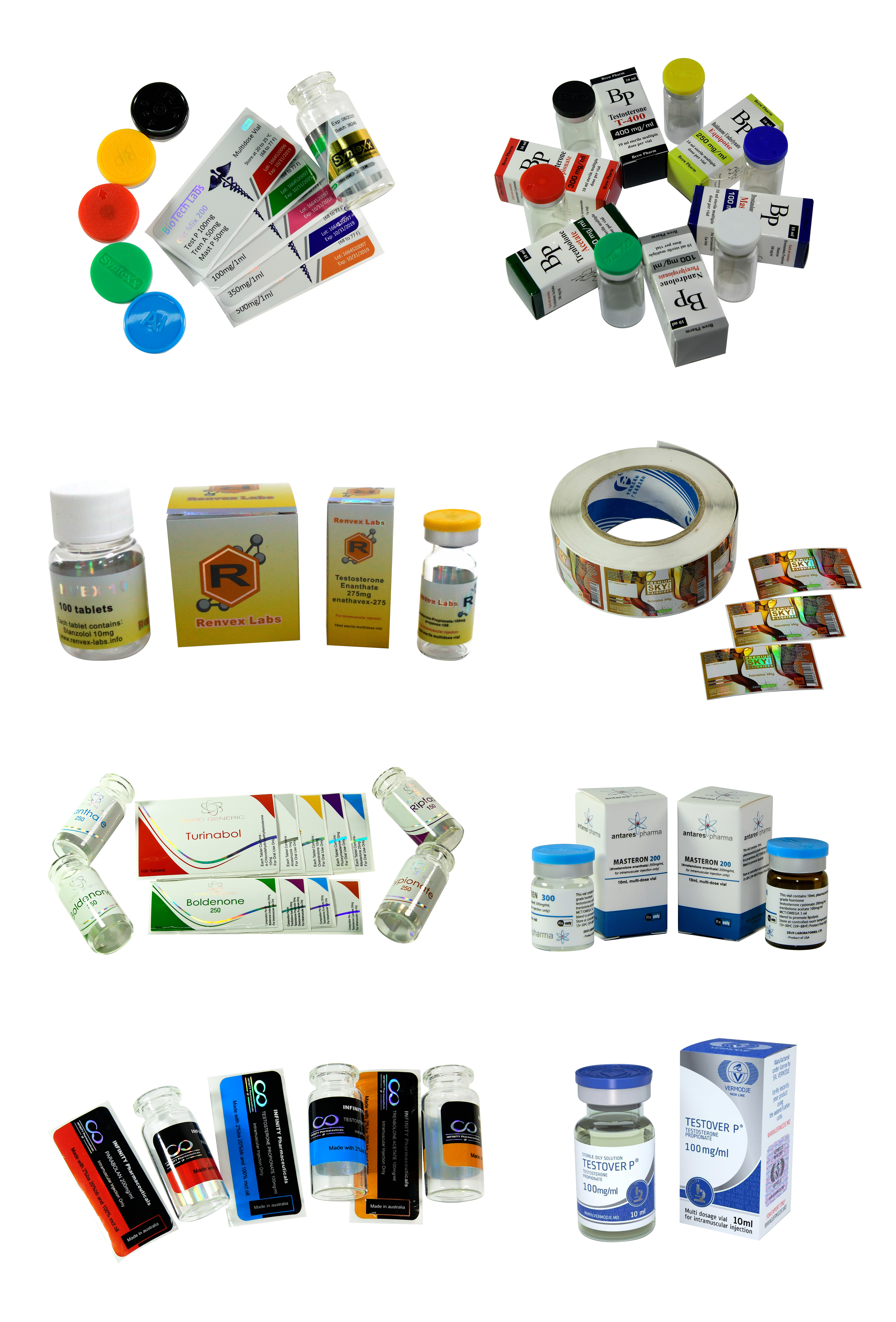 Spot UV 25x60mm Steroid Bottle Labels With Gold Foil Printing
