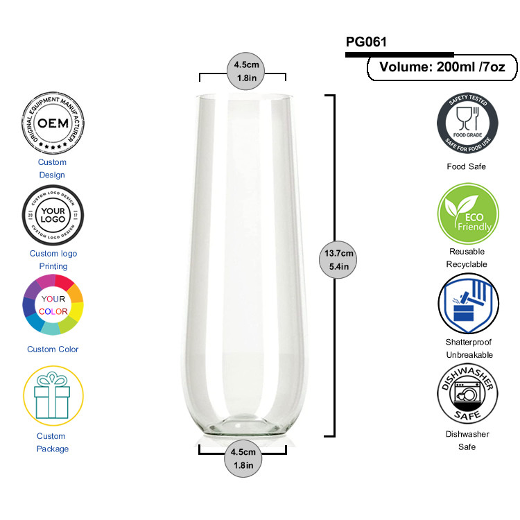 9oz Plastic Stemless Champagne Flutes Glasses BPA Free