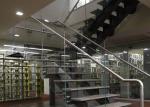 U Shape Tempered Glass Stair Railings Interior , Steel Staircase With Wood