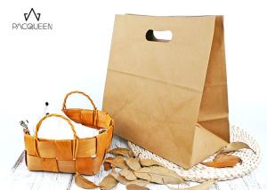 China Brown Kraft Block Bottom Paper Bags Punched Handle Custom Printable wholesale