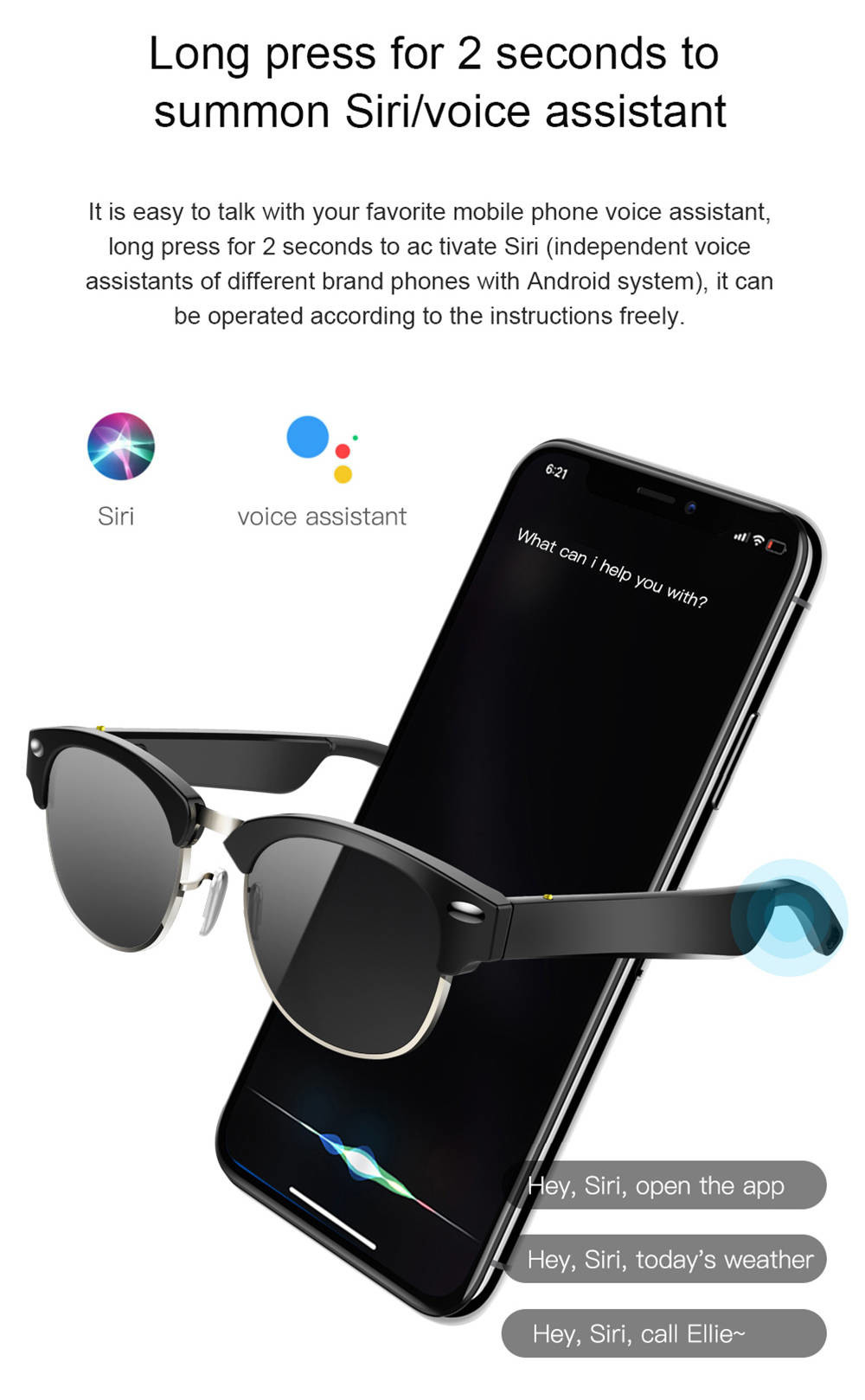 Audio Eyeswear Smart Bluetooth Glasses Anti-Glare UV400 Support ISO Android