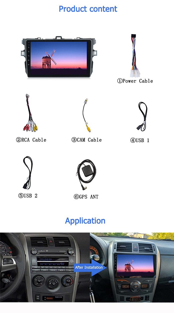 Touch Screen Universal Multimedia 2 Din 9 Inch Audio Stereo Android 9 Car Radio for Corolla 2007-2013