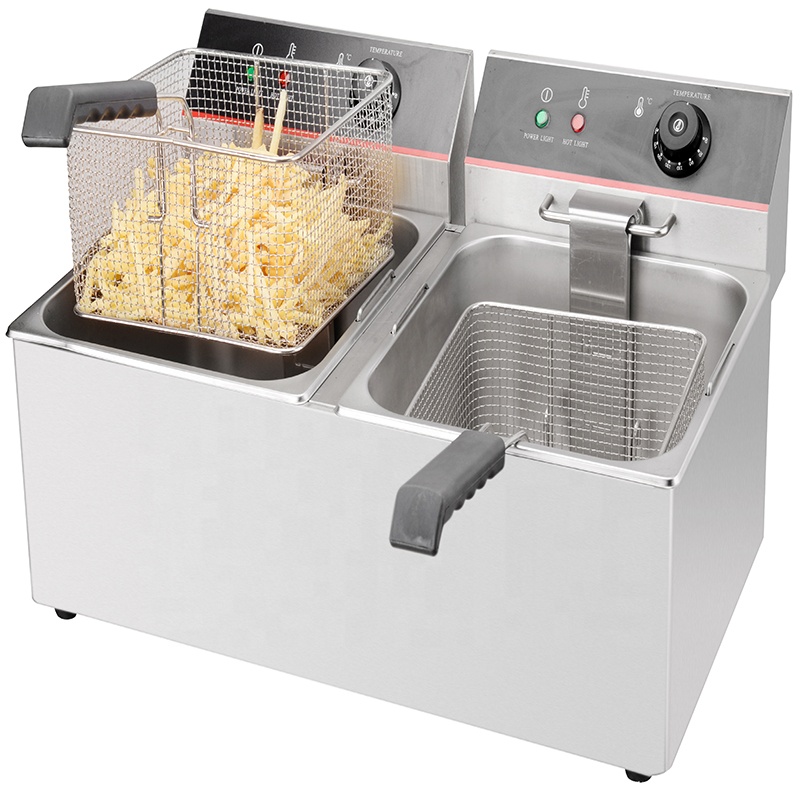 Electric Potato Chips Fryer Machine with 2 Tank and 2 Basket 3.5 3.5 kW 670*435*335mm
