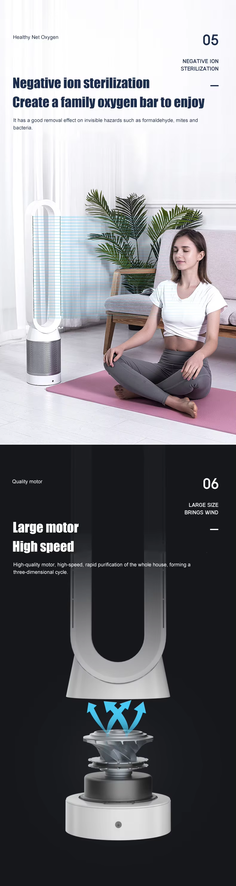 8 Fan Speed Air Cooled Natural Wind Tower Bladeless Fan 42 Inch with Remote Control