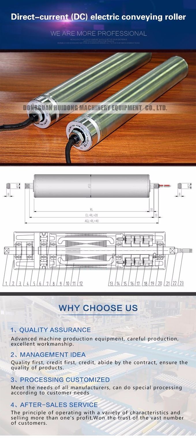 Drum Motor Electric Conveyor Rollers , Powered Steel Conveyor Rollers
