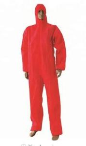 China Red Disposable PPE Coveralls Front Zipper Acid Resistant Coveralls Nontoxic wholesale