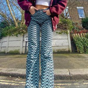 China Summer Wave Pattern Ladies Casual Pants High Waisted Casual Trousers wholesale