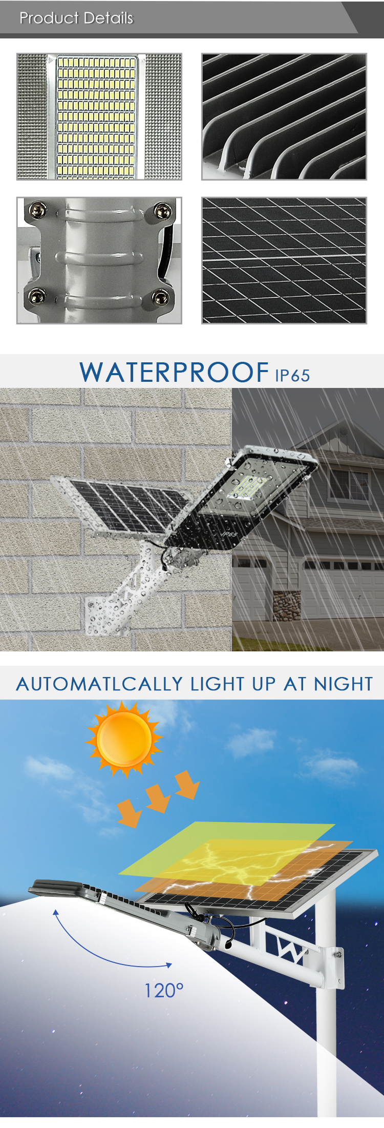 Road Lighting Solar LED Street Light , High Power Street Light Weather Proof