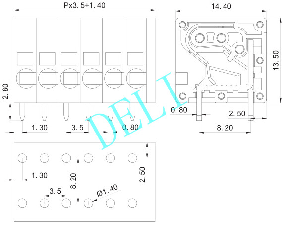 Electrical Pcb Wire Connector , Pluggable Terminal Block DL205R-XX-3.5 Pitch 3.5MM