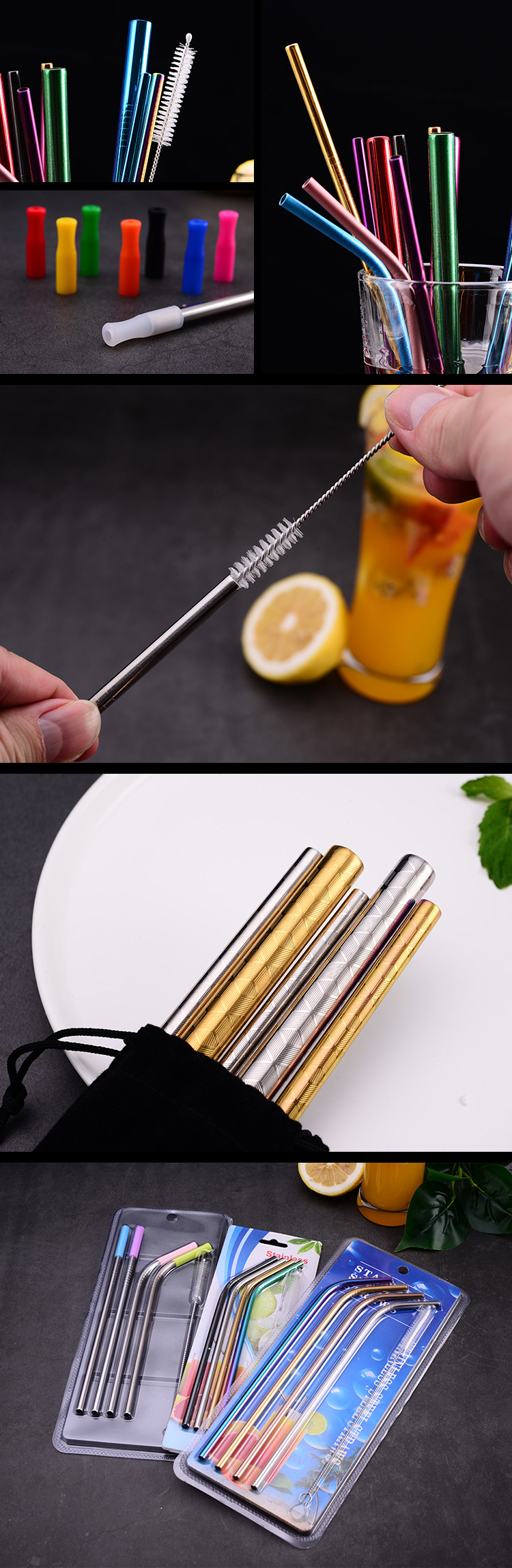 OEM 2in1 Coffee Cocktail Long Stainless Steel Straws With Spoon