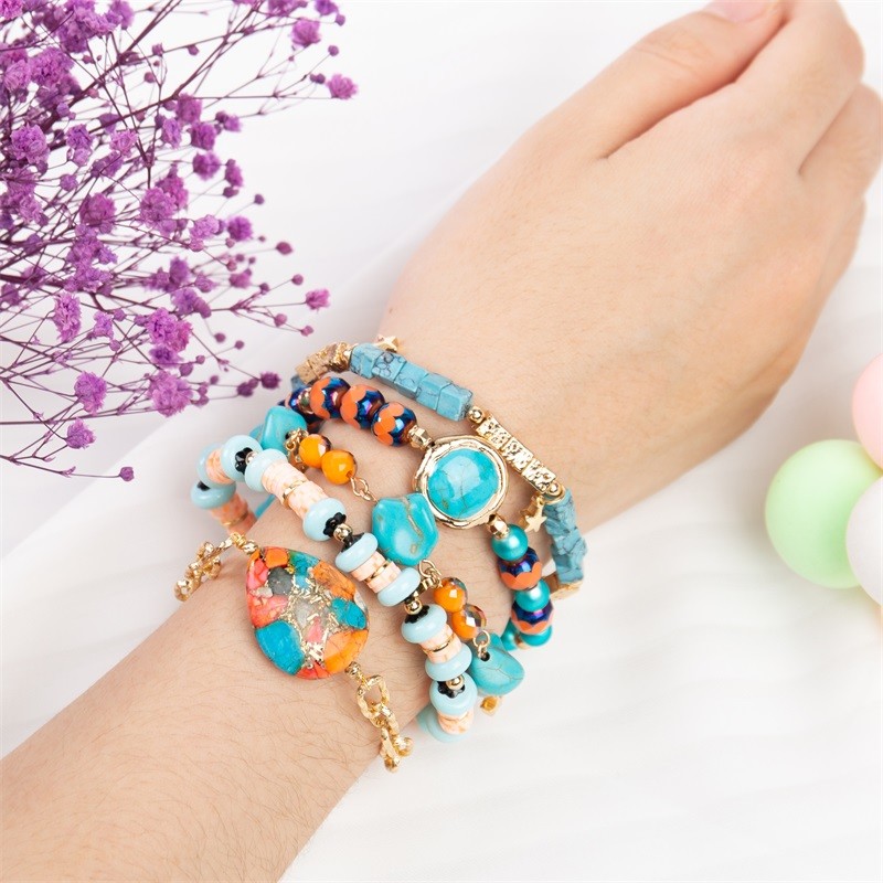 Shine Turqupise Beads Gold Chain Bracelet