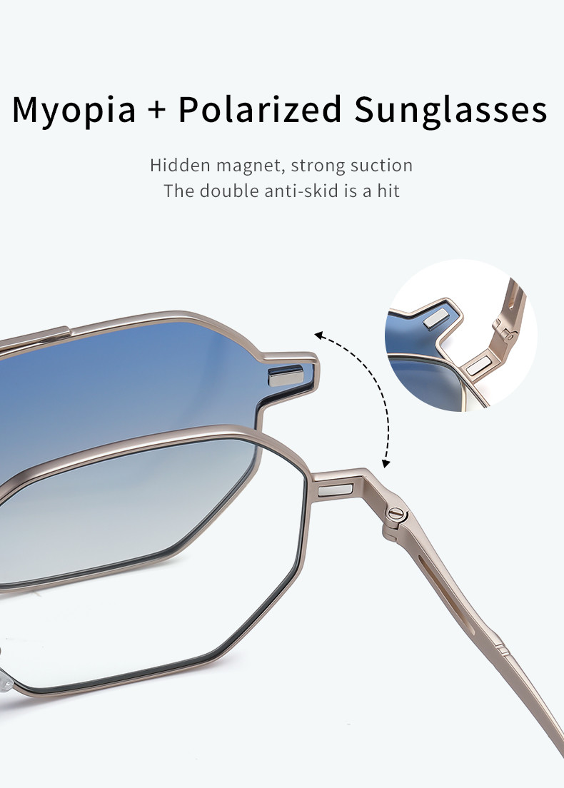 Polygon Magnetic Clip On Optical Glasses Metal Frame Sunglasses