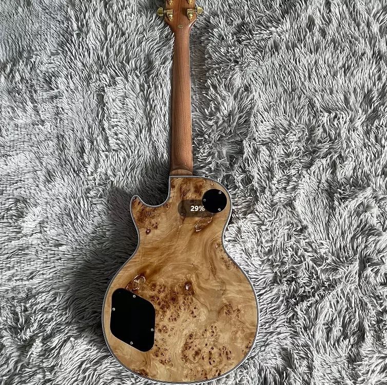 Custom Gibson Style Les Paul LP Electric Guitar Nature Burl Maple Top Mahogany Body Gold Hardware