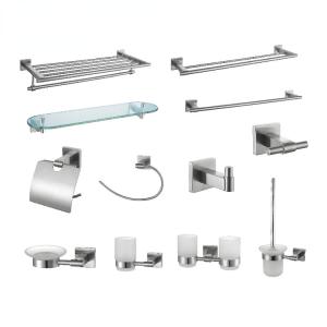 China Luxury Bathroom Hardware Sets Brushed Square Washroom Modern Bathroom Fittings wholesale