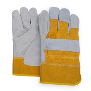 China White Yellow Leather Cowhide Gloves Wear Resistant Leather Safety Work Gloves wholesale