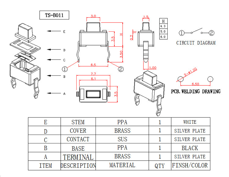 Snap In Type Micro Push Button Switch Momentary Operation 50mA Rating